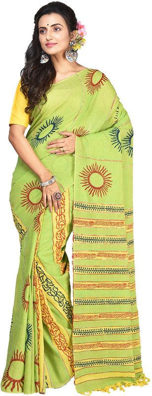 Hand Painted, Woven Handloom Cotton Blend Saree  (Multicolor)