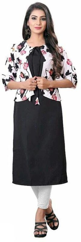 Women Floral Print Crepe Straight Kurta  (Black)
