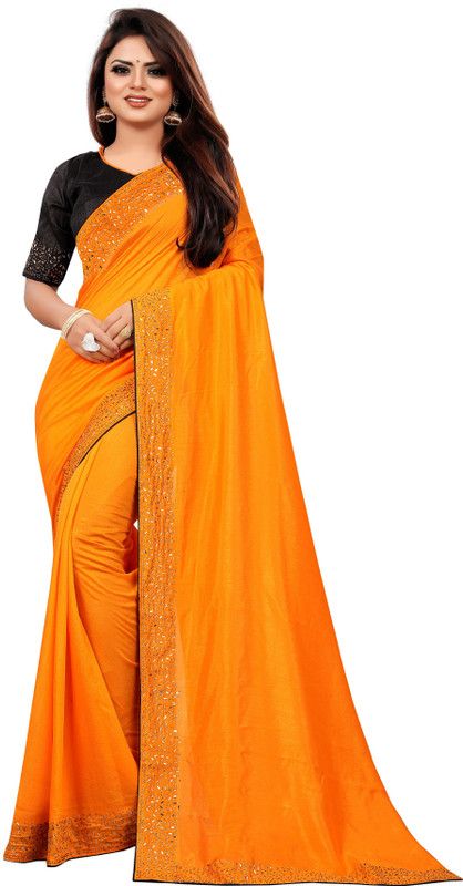 Temple Border Bollywood Silk Blend Saree  (Orange)