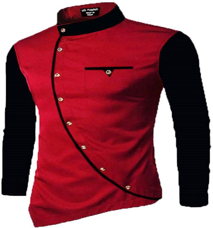 Men Color Block Casual Maroon Shirt