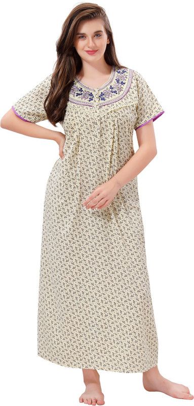 Women Night Dress  (Beige)
