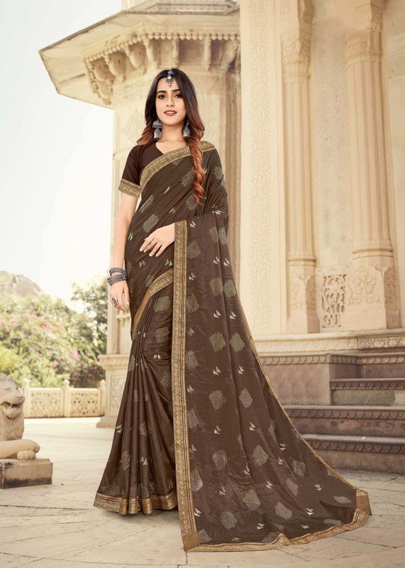Bollywood Chiffon Saree  (Brown)
