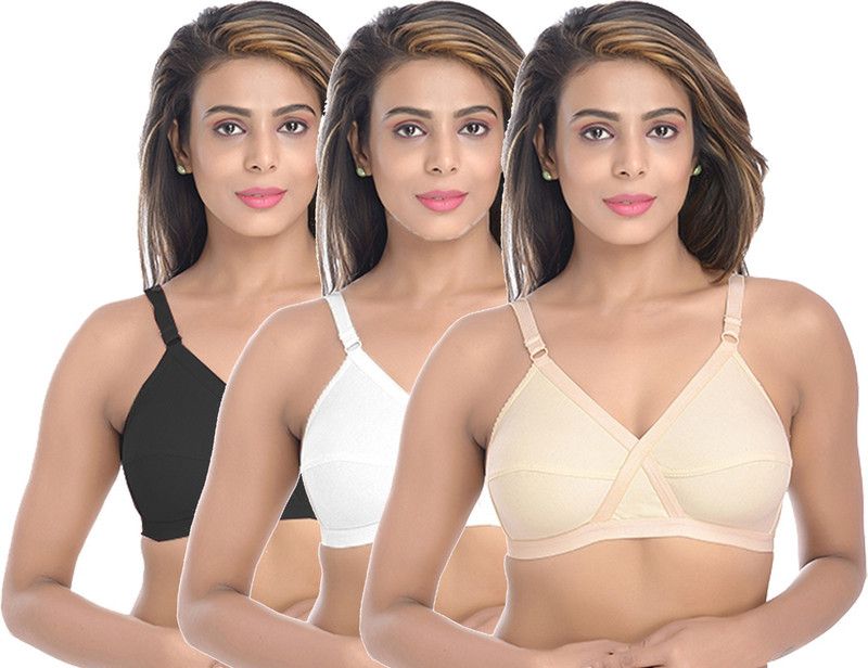Women's Cotton T-shirt Bra Combo Fullcoverage, Pack 3 Black White Beige, 38B Women T-Shirt Non Padded Bra  (Black, White, Beige)