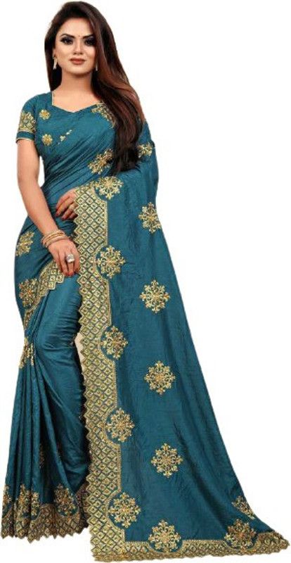 Embroidered Fashion Art Silk Saree  (Dark Green)