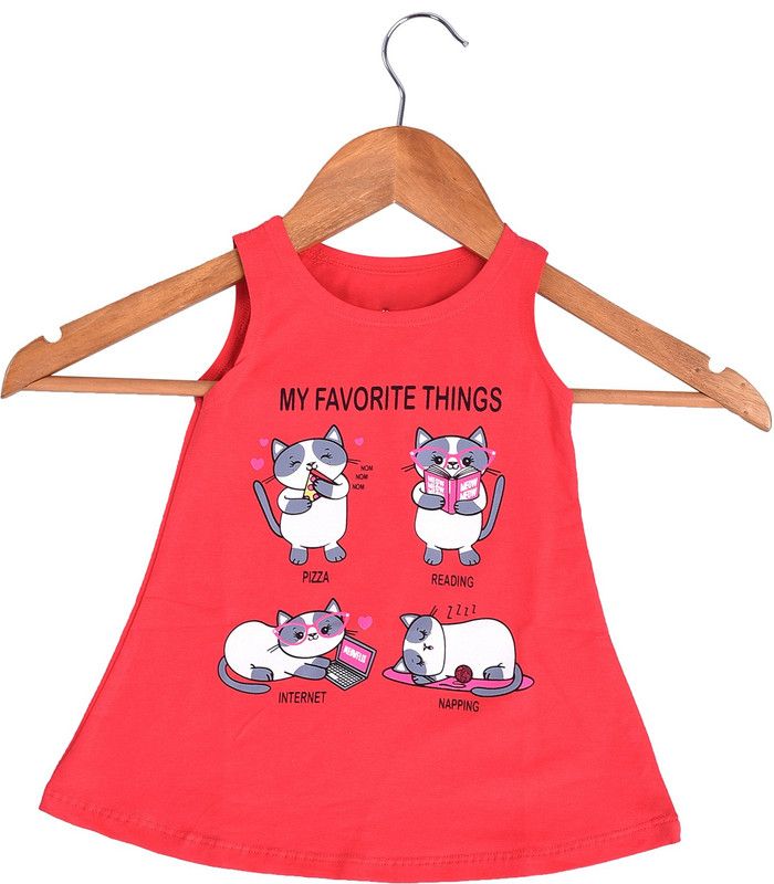 Girls Mini/Short Casual Dress  (Red, Sleeveless)