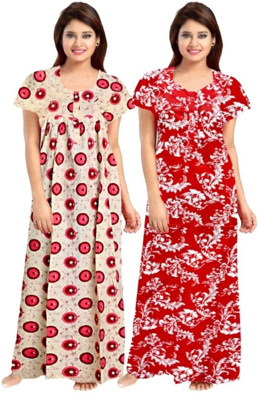 Pack of 2 Women Maternity/Nursing Nighty  (Red, Multicolor)