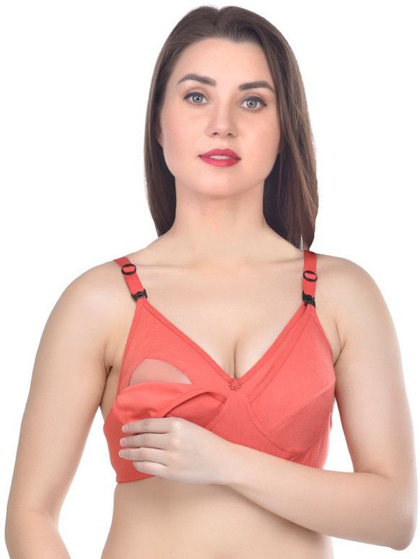 Women Maternity/Nursing Non Padded Bra  (Orange)