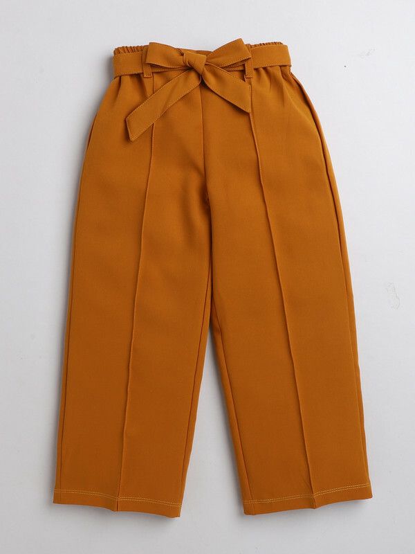 Girls Regular Fit Yellow Crepe Trousers