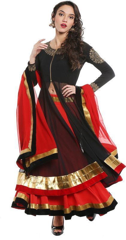 Self Design Stitched Lehenga Choli  (Black)