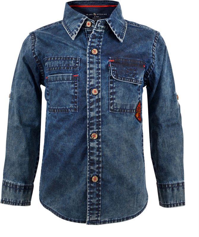 Baby Boys Regular Fit Washed Spread Collar Casual Shirt