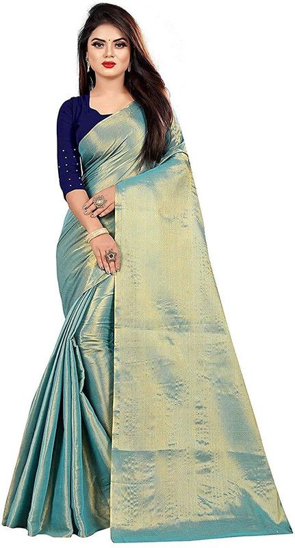 Self Design Bollywood Tissue Saree  (Light Blue)