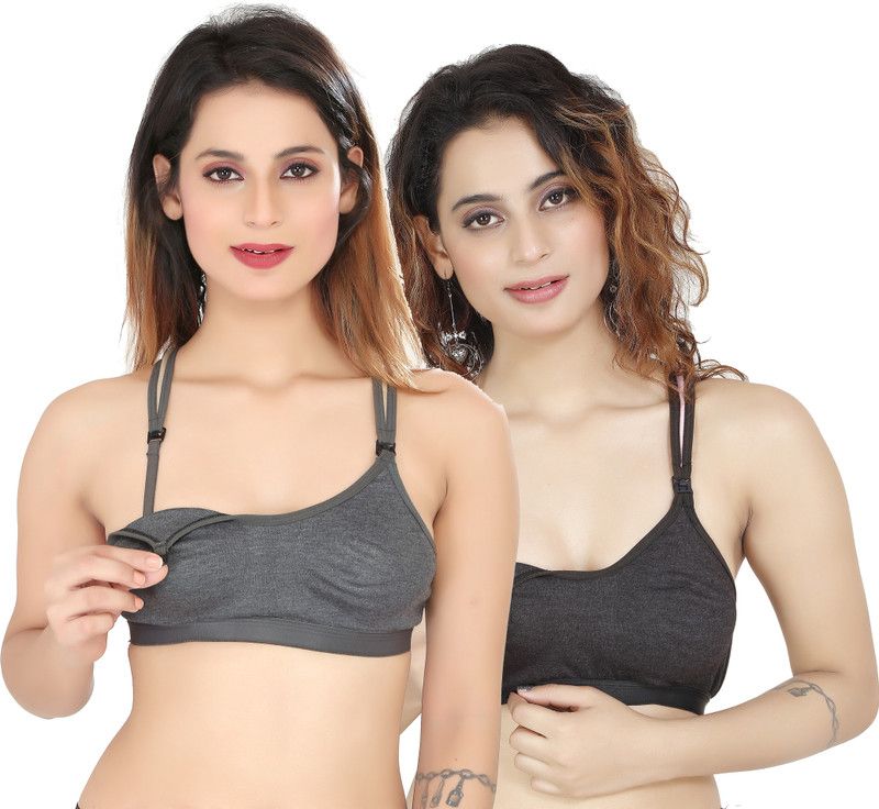 Pack of 2 Women Maternity/Nursing Non Padded Bra  (Grey)