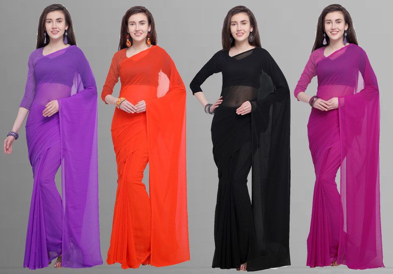 Daily Wear Chiffon Saree  (Pack of 4, Multicolor)