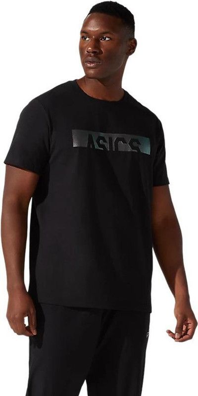 M Foil Print Cropped GPX SS Black Tshirt Men Printed Round Neck Cotton Blend Black T-Shirt