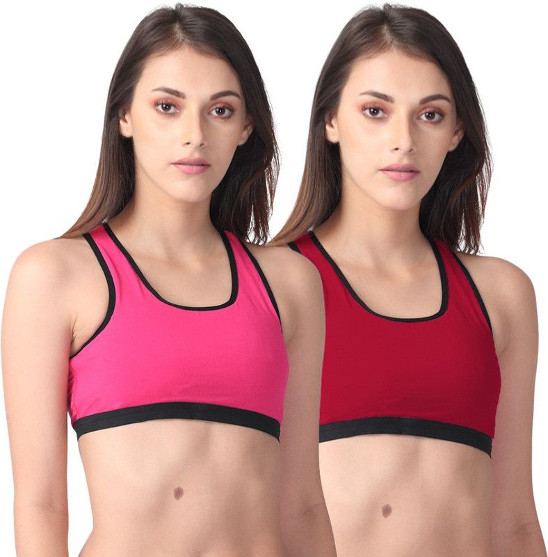 Pack of 2 Women Sports Lightly Padded Bra  (Pink, Red)