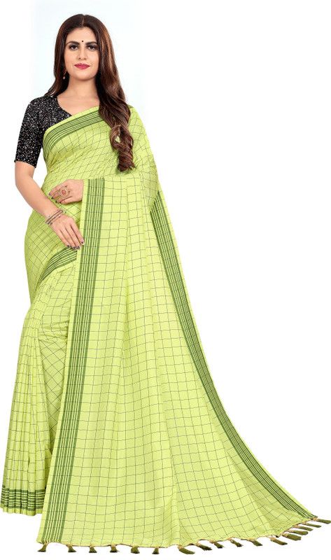 Printed Chettinadu Cotton Blend Saree  (Yellow)