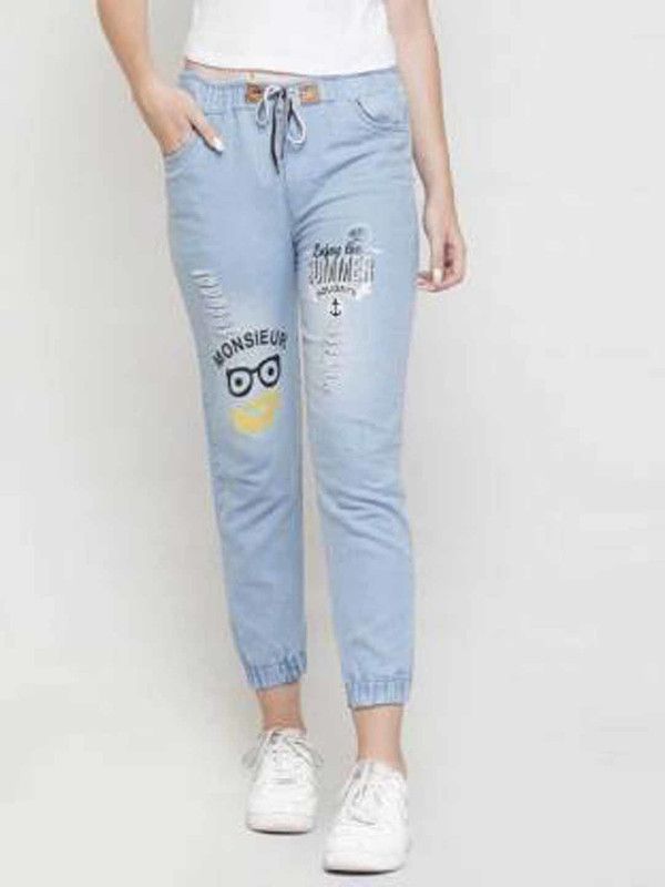 Women Jogger Fit High Rise Blue Jeans