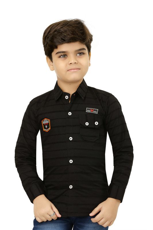 Boys Striped Casual Black Shirt