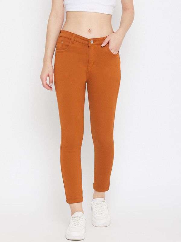 Women Skinny Mid Rise Yellow Jeans