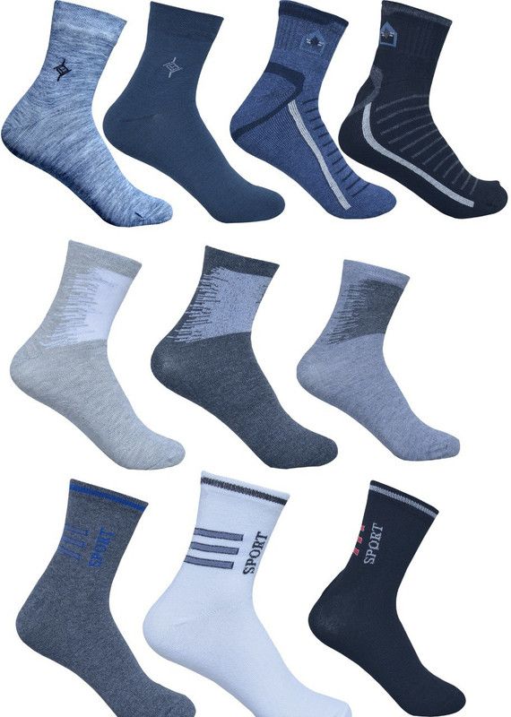 Men & Women Self Design Mid-Calf/Crew  (Pack of 10)