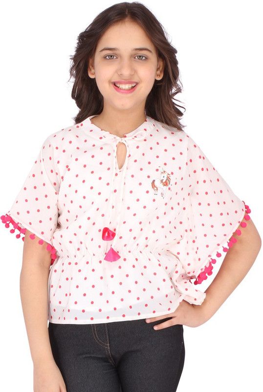 Girls Casual Georgette Top  (White, Pack of 1)