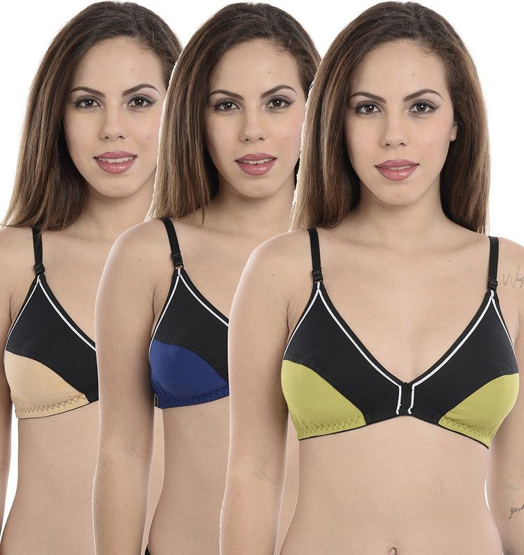 Women Full Coverage Non Padded Bra  (Green, Blue, Beige)