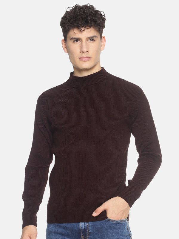 Men Solid Turtle Neck Maroon Sweater