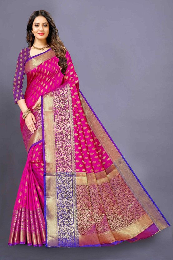 Temple Border, Woven, Applique Arani Pattu Pure Silk, Art Silk Saree  (Pink)