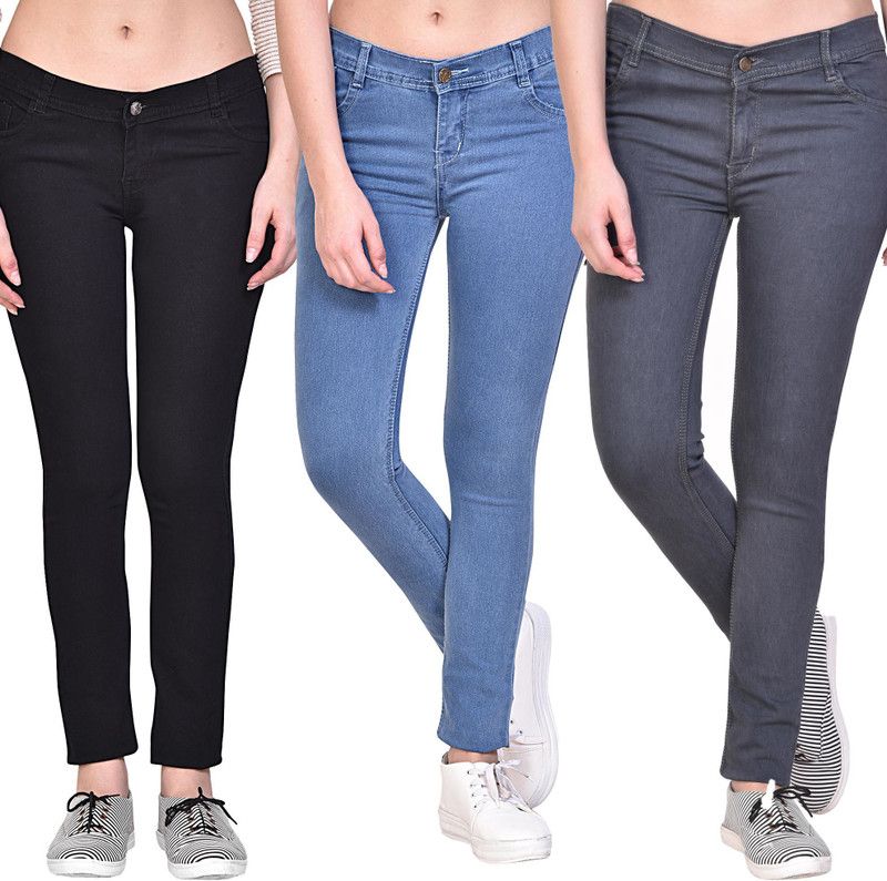 Women Skinny Low Rise Multicolor Jeans  (Pack of 3)