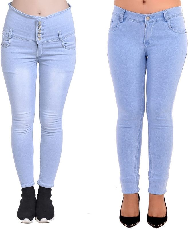 Women Super Skinny High Rise Light Blue, Light Blue Jeans  (Pack of 2)