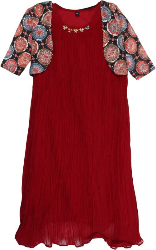 Girls Midi/Knee Length Casual Dress  (Maroon, Half Sleeve)