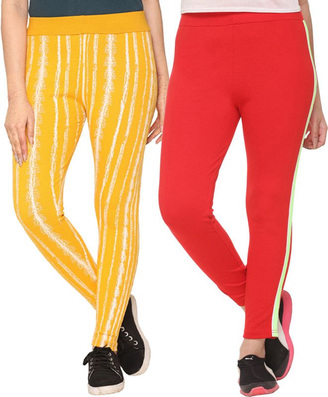 Pack of 2 Women Printed Red, Yellow Track Pants