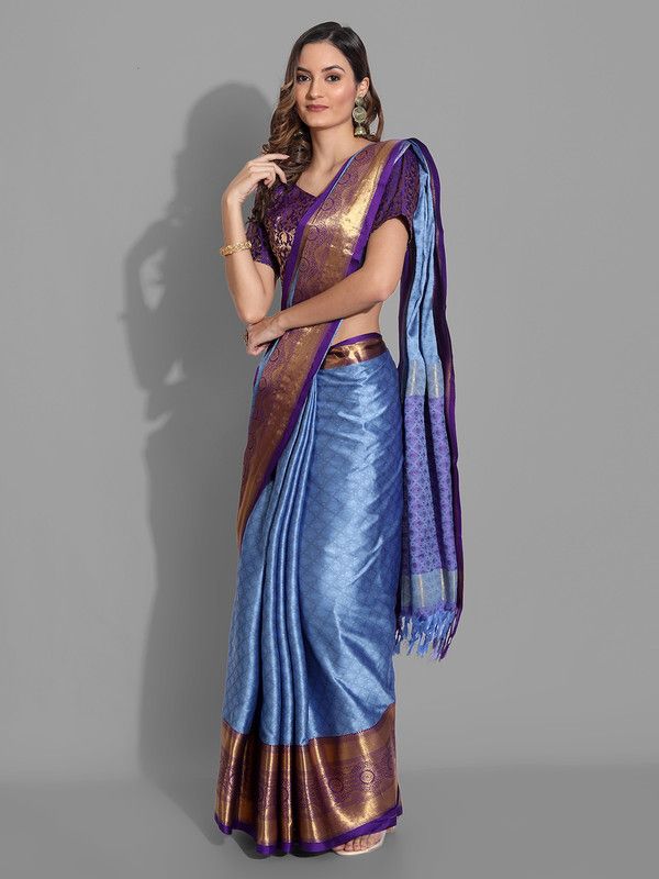 Woven Venkatagiri Cotton Silk Saree  (Light Blue)
