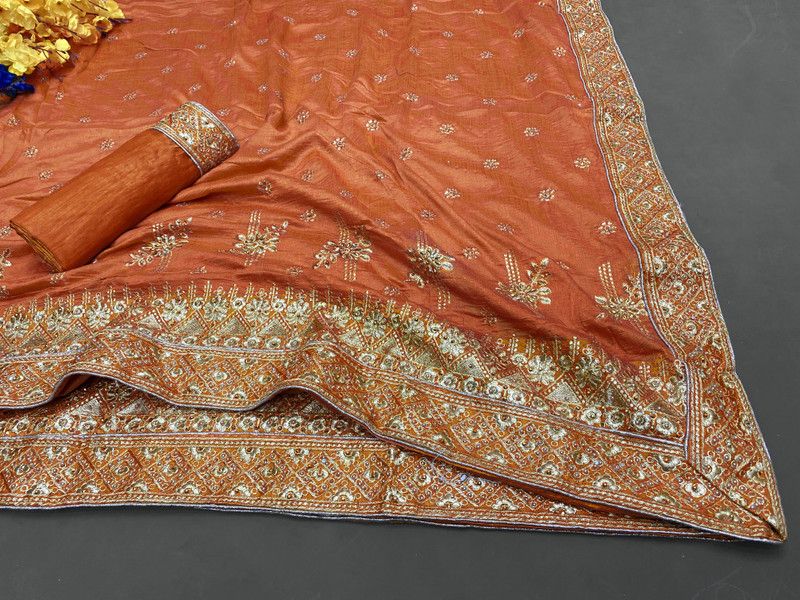 Bhagalpuri Silk Blend Saree  (Orange)