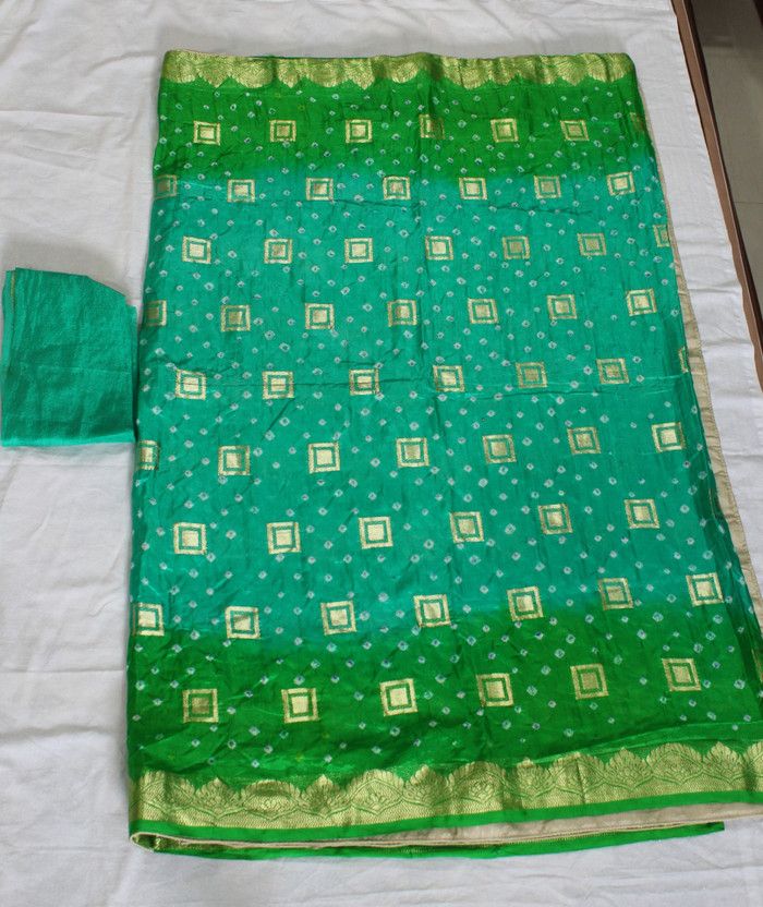 Digital Print Bandhani Georgette Saree  (Green)