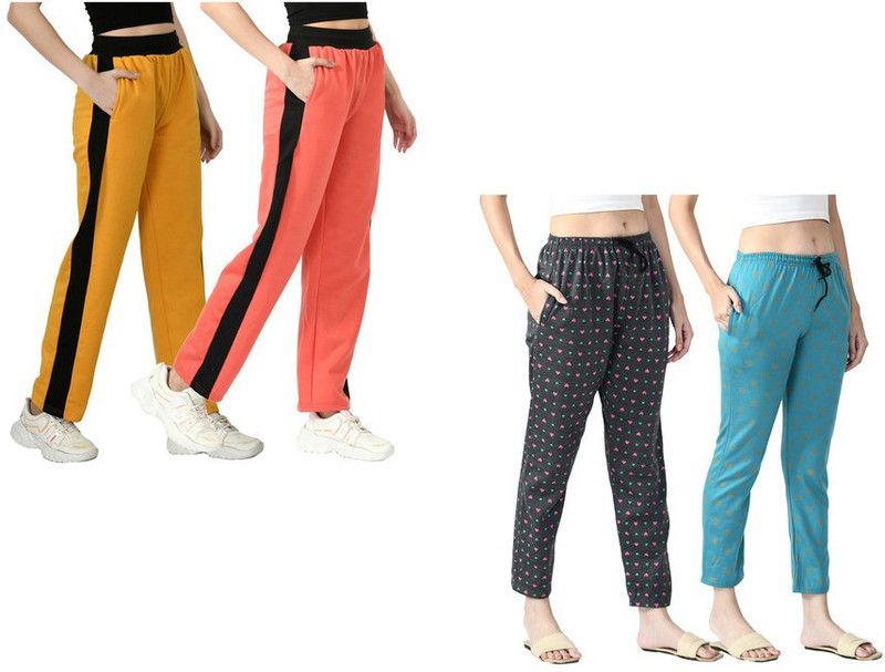 Pack of 4 Women Self Design Multicolor Track Pants