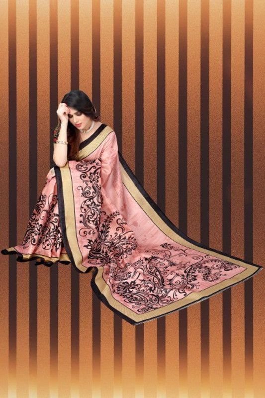 Printed Leheria Cotton Blend, Art Silk Saree  (Pink)