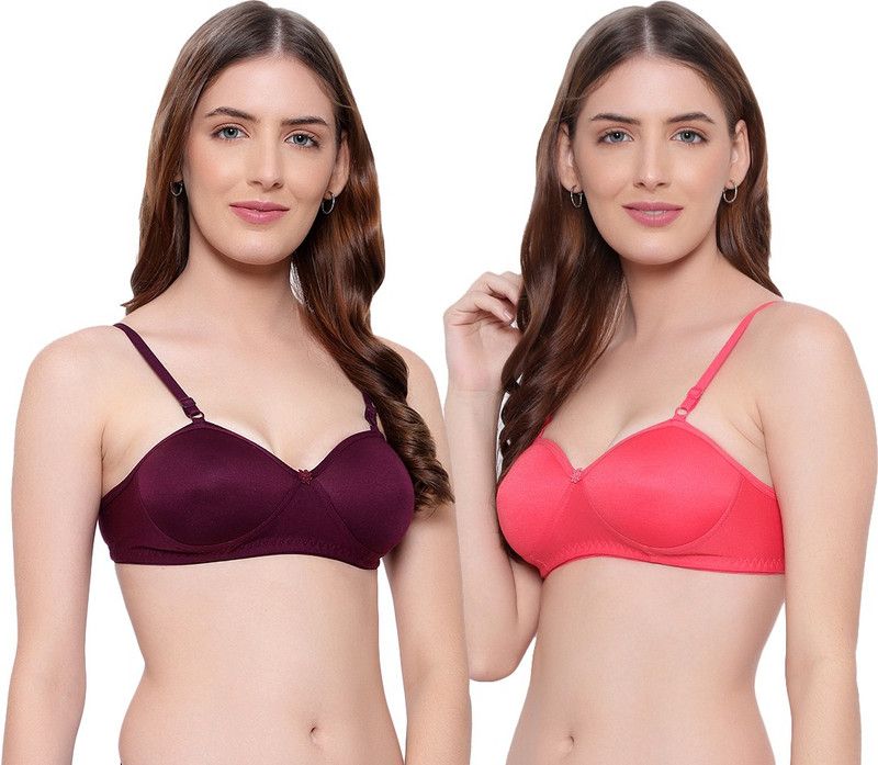 Pack of 2 Women T-Shirt Lightly Padded Bra  (Purple, Red)