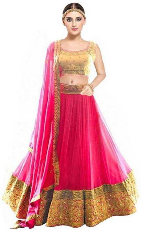 Self Design Semi Stitched Lehenga Choli  (Pink, Beige)