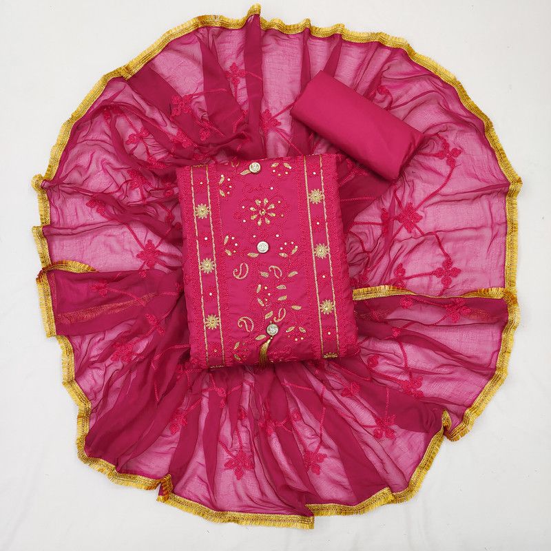 Unstitched Polycotton Kurta & Churidar Material Embroidered