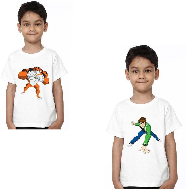 Boys Graphic Print Cotton Blend T Shirt  (White, Pack of 2)