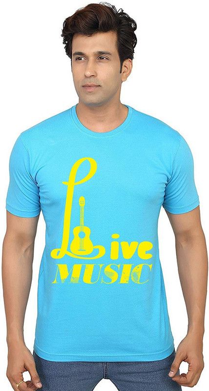 TS-SKBL-SM-0552 Men Graphic Print Round Neck Pure Cotton Light Blue T-Shirt