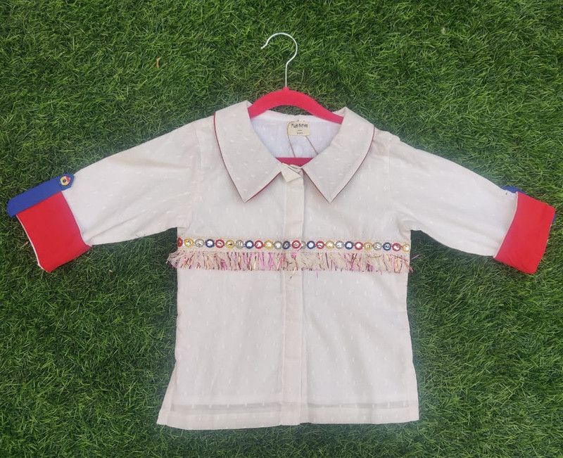 Girls Party Cotton Rayon Blend Shirt Style Top  (White, Pack of 1)