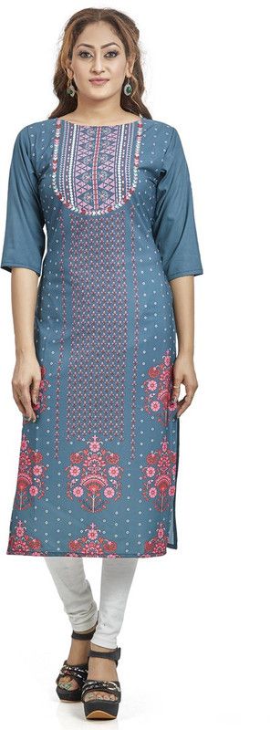 Women Printed Crepe Straight Kurta  (Dark Green)