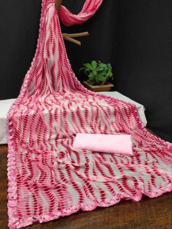 Striped Assam Silk Dupion Silk Saree  (Pink)