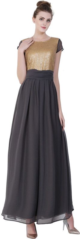 Women Maxi Gold, Grey Dress
