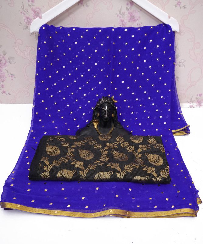 Floral Print Fashion Chiffon Saree  (Blue)