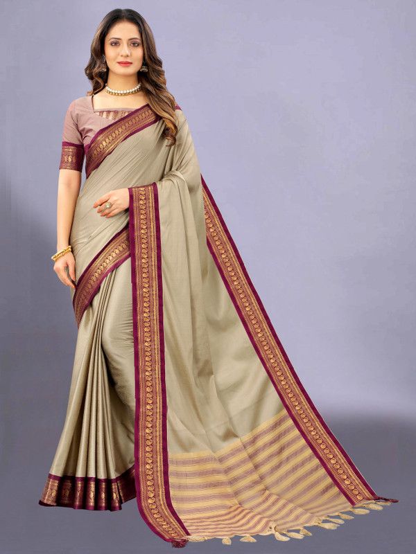 Daily Wear Cotton Silk Saree  (Beige)