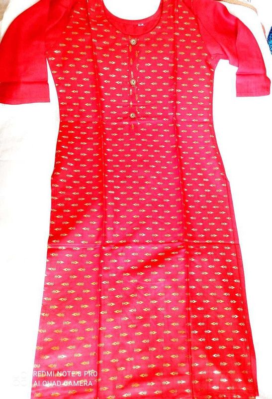 Women Printed Cotton Rayon Ethnic Dress  (Red)