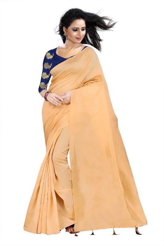 Solid/Plain Daily Wear Art Silk Saree  (Beige)
